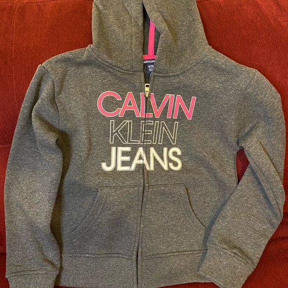 ‼️PRICE DROP‼️Calvin Klein Kids Hooded Sweatshirt XS 5/6, Small 7/8 Gray & Pink - Picture 5 of 8
